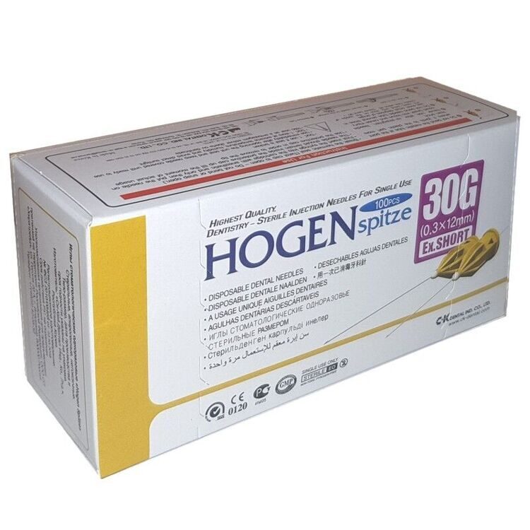 ИГЛЫ КАРПУЛЬНЫЕ HOGEN SPITZE 30G*12 ММ, 100 ШТ (КОРЕЯ)